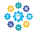 Artificial Intelligence modern icons in infographic circle. Robotics, Chatbot, Database, Big Data vector concept design Royalty Free Stock Photo