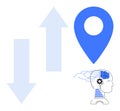 Artificial Intelligence, Navigation Concept with Location Pin, Upward and Downward Arrows, and Digital Human Brain Royalty Free Stock Photo