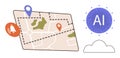 Artificial Intelligence in Navigation and Location Services with Maps and Route Markers Royalty Free Stock Photo