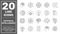 Artificial Intelligence outline icon set with machine learning, smart robotic, cloud computing, network, deep learning Royalty Free Stock Photo