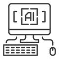 Artificial Intelligence Personal Computer with keyboard and mouse vector icon or symbol in outline style Royalty Free Stock Photo