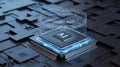 A close-up view of a black artificial intelligence processor chip Royalty Free Stock Photo