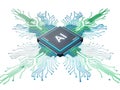 Artificial intelligence processor chip and circuit board network data Royalty Free Stock Photo
