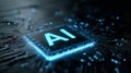 Artificial intelligence processor chip glowing on futuristic circuit board for advanced technology and innovation concept Royalty Free Stock Photo