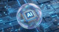 Artificial intelligence processor chip inside glass sphere Royalty Free Stock Photo
