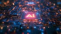 Artificial Intelligence on processor in computing system, AI machine learning innovation Royalty Free Stock Photo