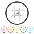 Artificial intelligence processor icon. Set icons in color circle buttons Royalty Free Stock Photo