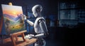 (Artificial Intelligence) replacing artist. Concept art illustration. Artists unemployment. Royalty Free Stock Photo