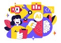 Artificial Intelligence Research Vector Illustration Featuring Data Analysis, Neural Network Technology, and Innovation Royalty Free Stock Photo