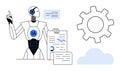 Artificial Intelligence Robot Analyzing Data with Charts, Reports, and Cloud Integration Royalty Free Stock Photo