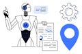 Artificial Intelligence Robot Analyzing Data with Documents, Charts, and Key Elements in Technology Royalty Free Stock Photo