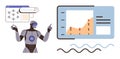 Artificial Intelligence Robot Analyzing Data with Interactive Graphs and Digital Dashboard Royalty Free Stock Photo