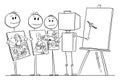 Artificial Intelligence Robot Artist Generating Art From Human Works, Vector Cartoon Stick Figure Illustration