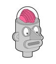 Artificial Intelligence. Robot with brain. Retro robot head amd brains. vector illustration