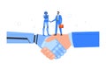 Artificial Intelligence Robot and Business Man Character Shaking Hands. Ai Handshake With Human, Future Cooperation