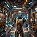 Artificial intelligence robot connected to the spaceship