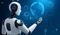 Artificial Intelligence Robot with Digital Globe Interface Showing Global Data Network and Future Technology Royalty Free Stock Photo
