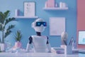 Artificial intelligence robot doing office work modern futuristic business technology office. Royalty Free Stock Photo