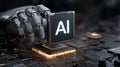 Artificial intelligence robot hand chip ai technology robot futuristic circuit board machine learning concept cybernetic Royalty Free Stock Photo