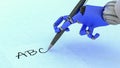 Artificial intelligence, a robot hand writes letters