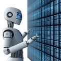 Artificial intelligence robot interacting with digital data wall Royalty Free Stock Photo