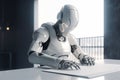 Artificial intelligence robot reading text. Royalty Free Stock Photo