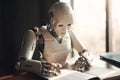 Artificial intelligence robot reading text. Royalty Free Stock Photo