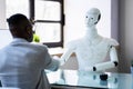 Artificial Intelligence Robot Recruiting African Man