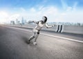 Artificial intelligence robot for smart city with assistant robot run or move ahead in city Royalty Free Stock Photo