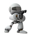 An artificial intelligence robot that stands on its knees and holds a pistol. Royalty Free Stock Photo