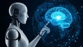 Artificial Intelligence Robot Touching Digital Brain Representing Machine Learning and Future Technology Royalty Free Stock Photo