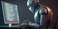 Artificial intelligence robot using computer software for gpt binary coding Royalty Free Stock Photo