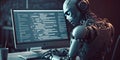 Artificial intelligence robot using computer software for gpt binary coding Royalty Free Stock Photo