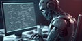 Artificial intelligence robot using computer software for gpt binary coding Royalty Free Stock Photo
