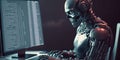 Artificial intelligence robot using computer software for gpt binary coding Royalty Free Stock Photo