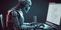 Artificial intelligence robot using computer software for gpt binary coding Royalty Free Stock Photo