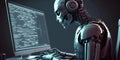Artificial intelligence robot using computer software for gpt binary coding Royalty Free Stock Photo