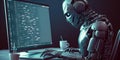 Artificial intelligence robot using computer software for gpt binary coding Royalty Free Stock Photo