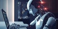 Artificial intelligence robot using computer software for gpt binary coding Royalty Free Stock Photo