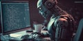 Artificial intelligence robot using computer software for gpt binary coding Royalty Free Stock Photo