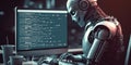 Artificial intelligence robot using computer software for gpt binary coding Royalty Free Stock Photo