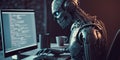 Artificial intelligence robot using computer software for gpt binary coding Royalty Free Stock Photo