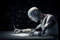 Artificial intelligence robot writing. Ai essay and education concept. Generative ai Royalty Free Stock Photo