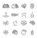 Artificial intelligence robotics outline icons collection. Futuristic computer technology science icons set. Royalty Free Stock Photo