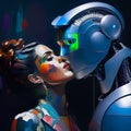 Artificial intelligence and human art\'s love. Peace between all art\'s types. Generative AI Royalty Free Stock Photo