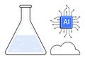 Artificial Intelligence and Science Concept with Microchip, Flask, and Cloud Computing Symbols Royalty Free Stock Photo