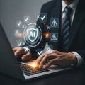 Artificial intelligence security system with risk assessment and protection on laptop Royalty Free Stock Photo
