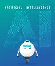 Artificial intelligence and smart robot on blue background
