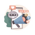 Artificial intelligence in social media abstract concept vector illustration.