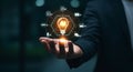 Artificial Intelligence Solution Lightbulb Over Hand Emerging Technologies for Business Automation Royalty Free Stock Photo